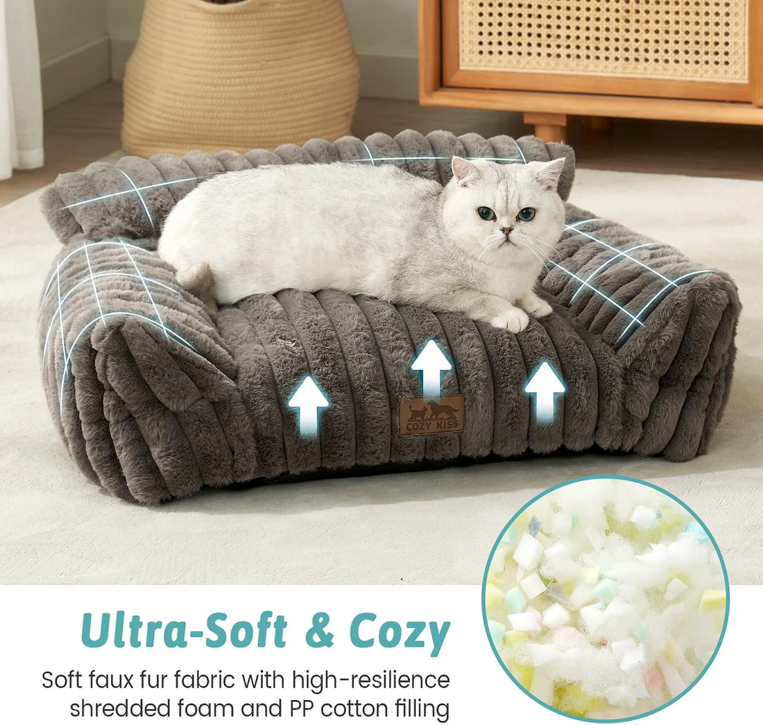 COZY KISS Cute Cat Couch, Fluffy Sofa Bed for Cats and Small Dogs