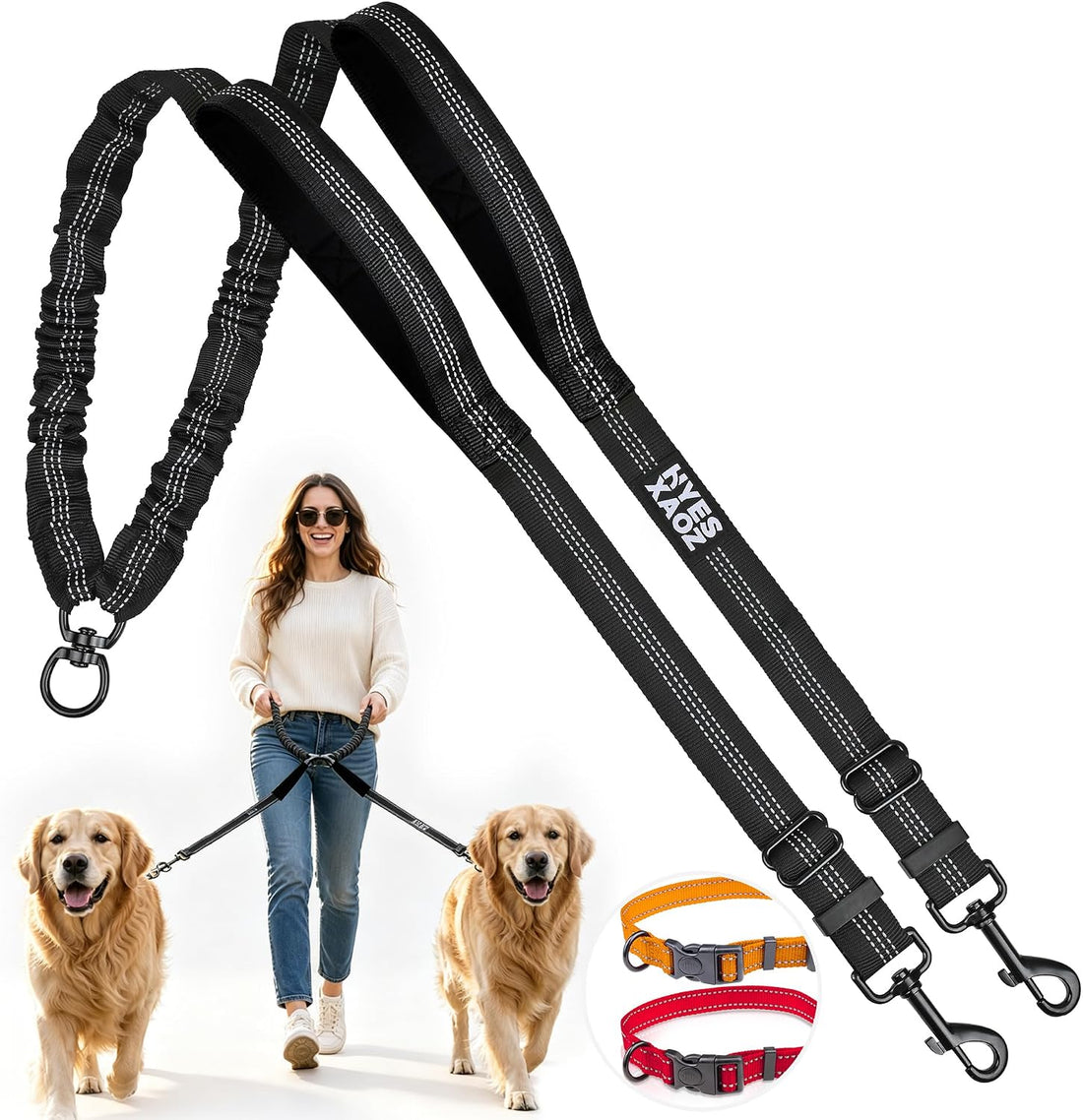 Double Dog Leash No Tangle - Hands Free Lead for 2 Dogs