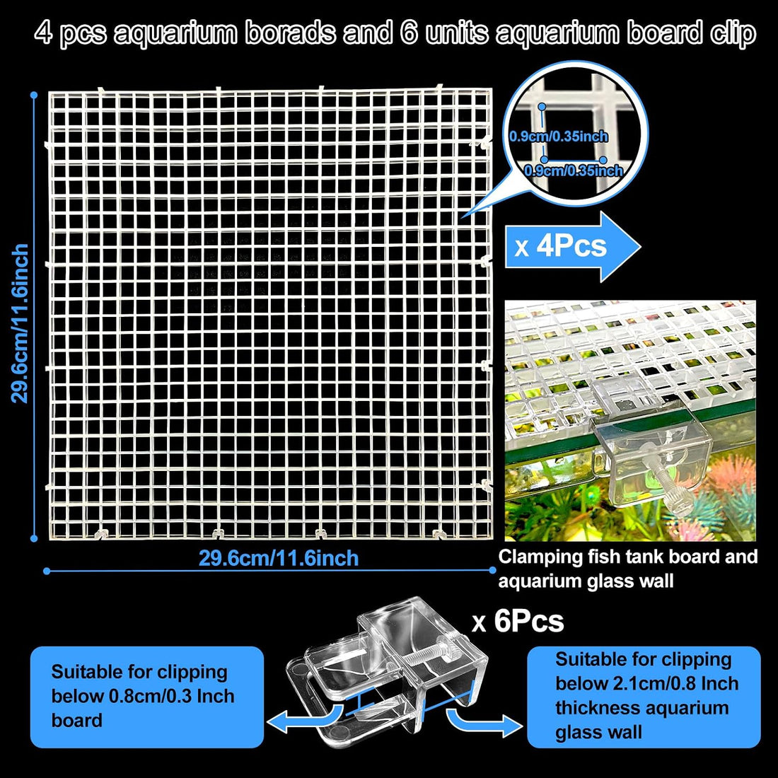 4 Aquarium lid Hood Fish Tank top Cover Terrarium lid Plastic Grid