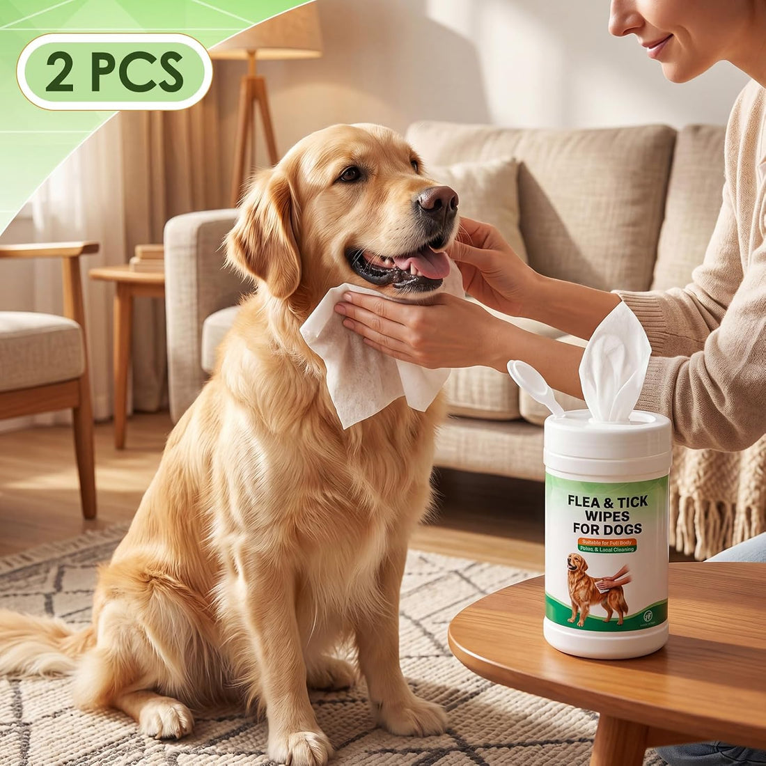 2 Pack Flea & Tick Wipes for Dogs Plant-Based Wipes for Flea and Tick