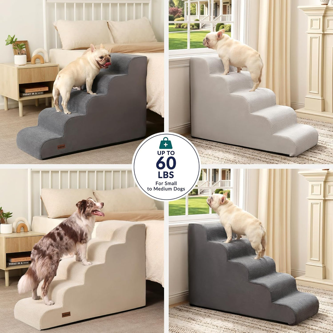 Dog Stairs for High Beds, 26" H 5-Step Pet Ramp for Small & Medium