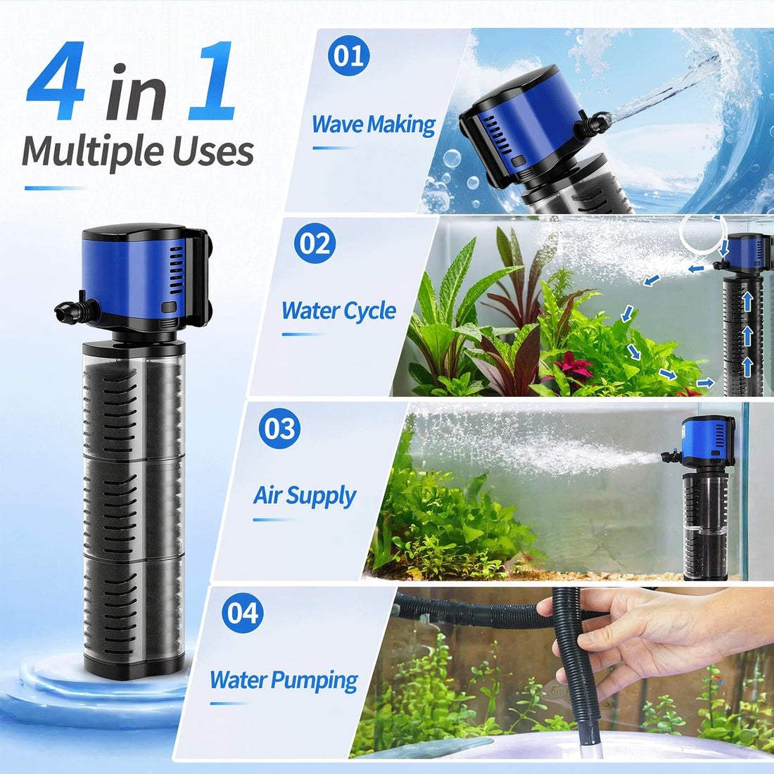 COOSPIDER Aquarium Filter 260GPH Fish Tank Filter for 30-75 Gallon