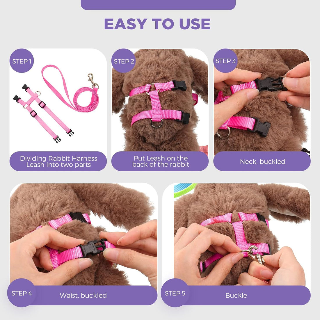 Outus 5 Pieces Adjustable Rabbit Harness and Leash Set