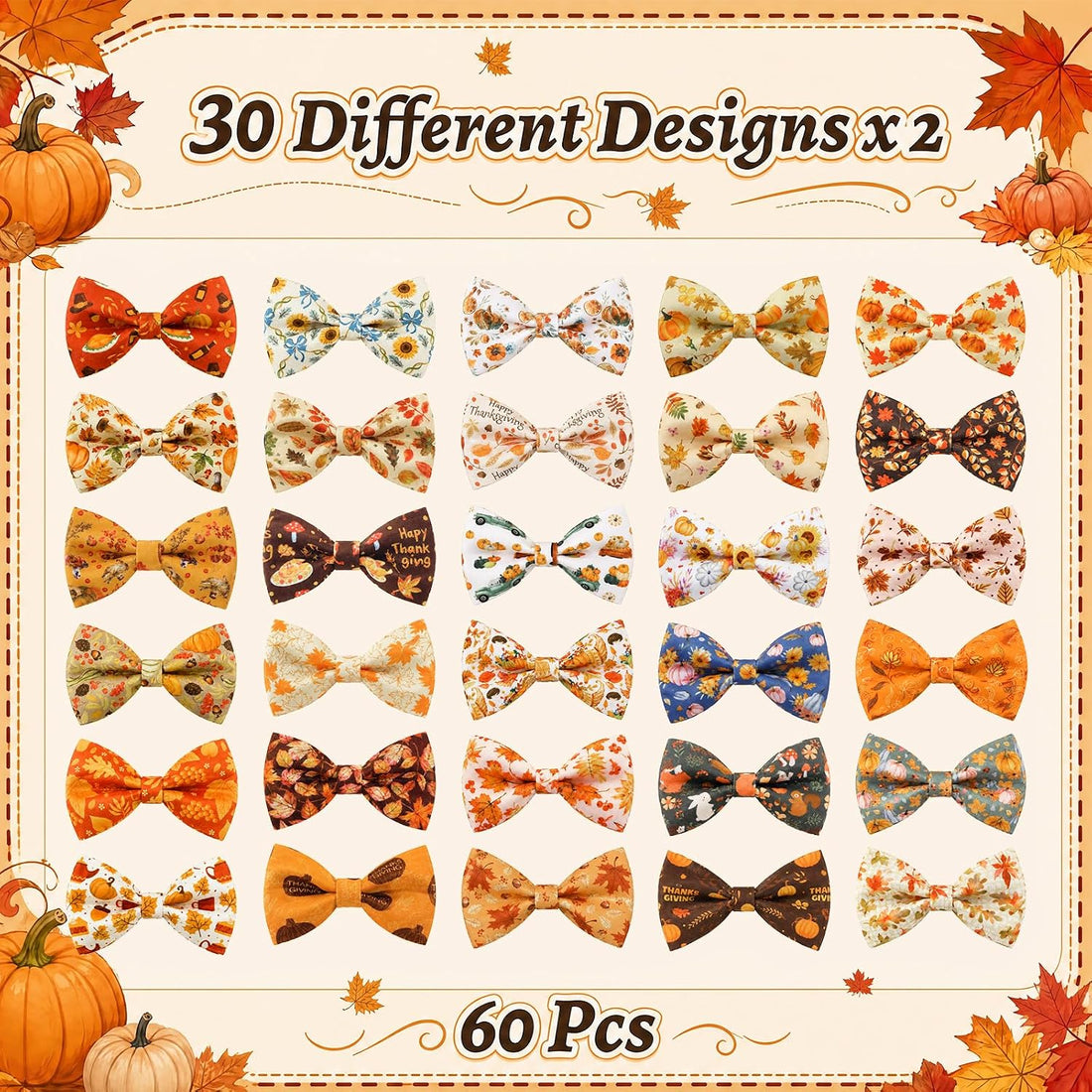 Sanwuta 60 Pcs Fall Dog Collar Bow Bulk Autumn Collar Dog Accessories