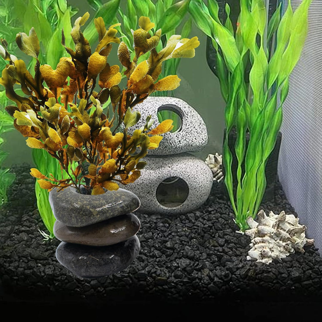 6 Pcs Natural River Stone Plant Weights for Fish Tank, 0.79 Inch Hole