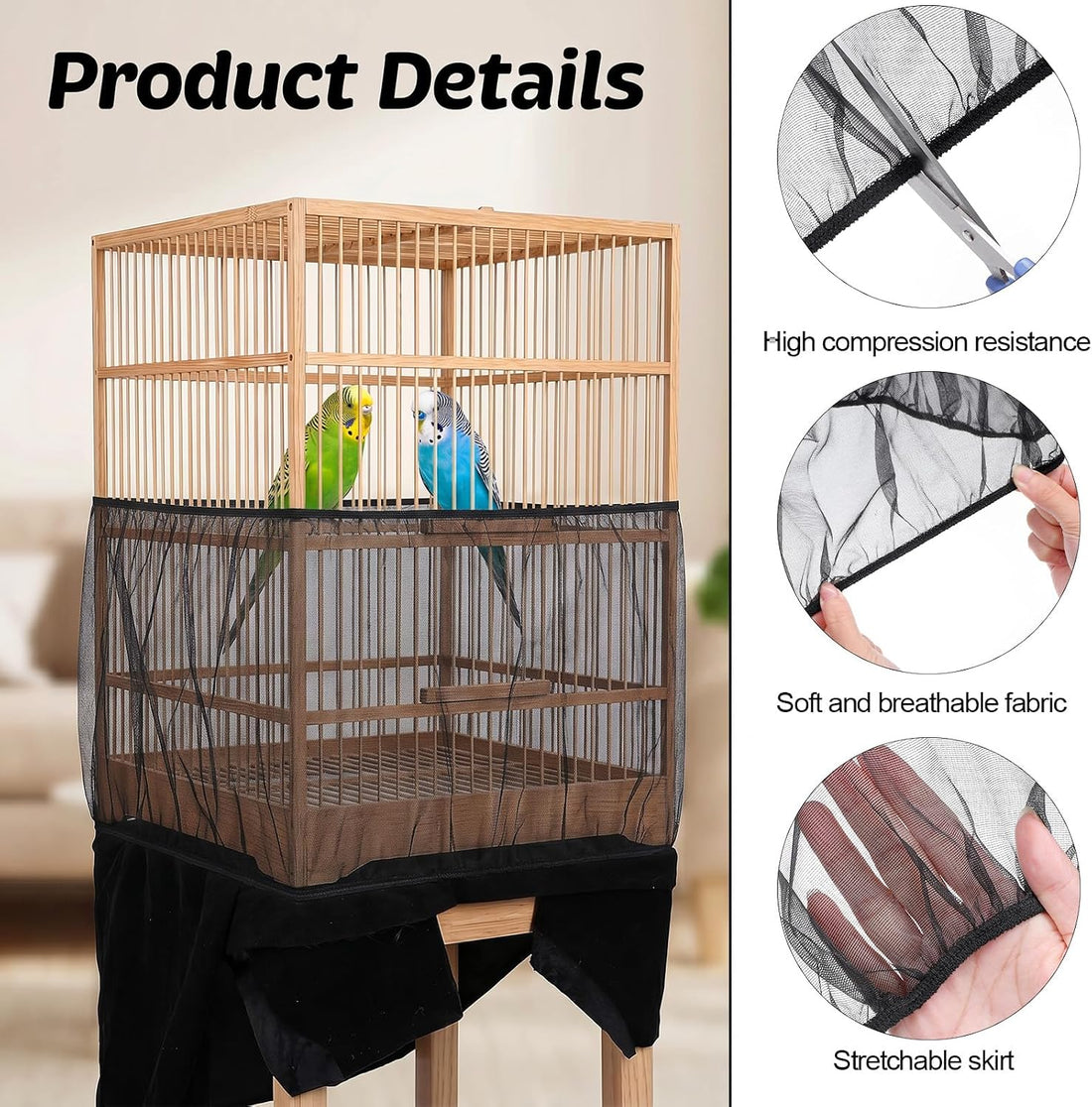 2Pcs Bird Cage Seed Catcher 73'' Adjustable Bird Cage Skirt Cover
