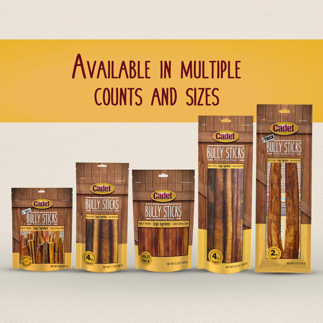 Cadet Bully Sticks for Small Dogs, All-Natural Beef Pizzle