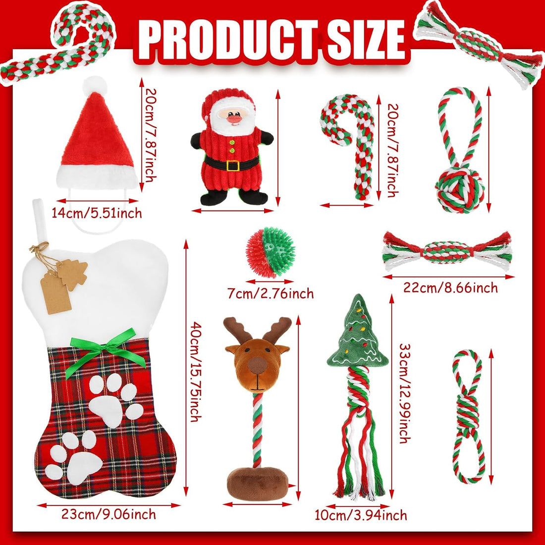 Dansydaisy 10 Pcs Christmas Dog Toys Bulk Xmas Themed Gift Puppy Chew