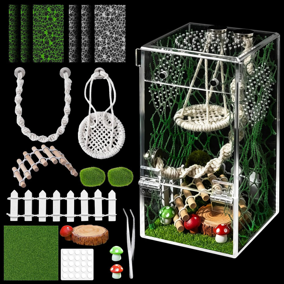 18Pcs Jumping Spider Enclosure Hammock Kit，Ventilation DIY Insects