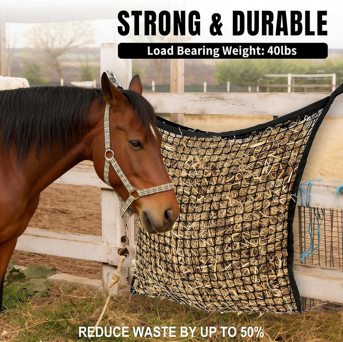 2PCS Slow Feed Hay Net for Horses, 1.5" Openings, Black, 35"x47"