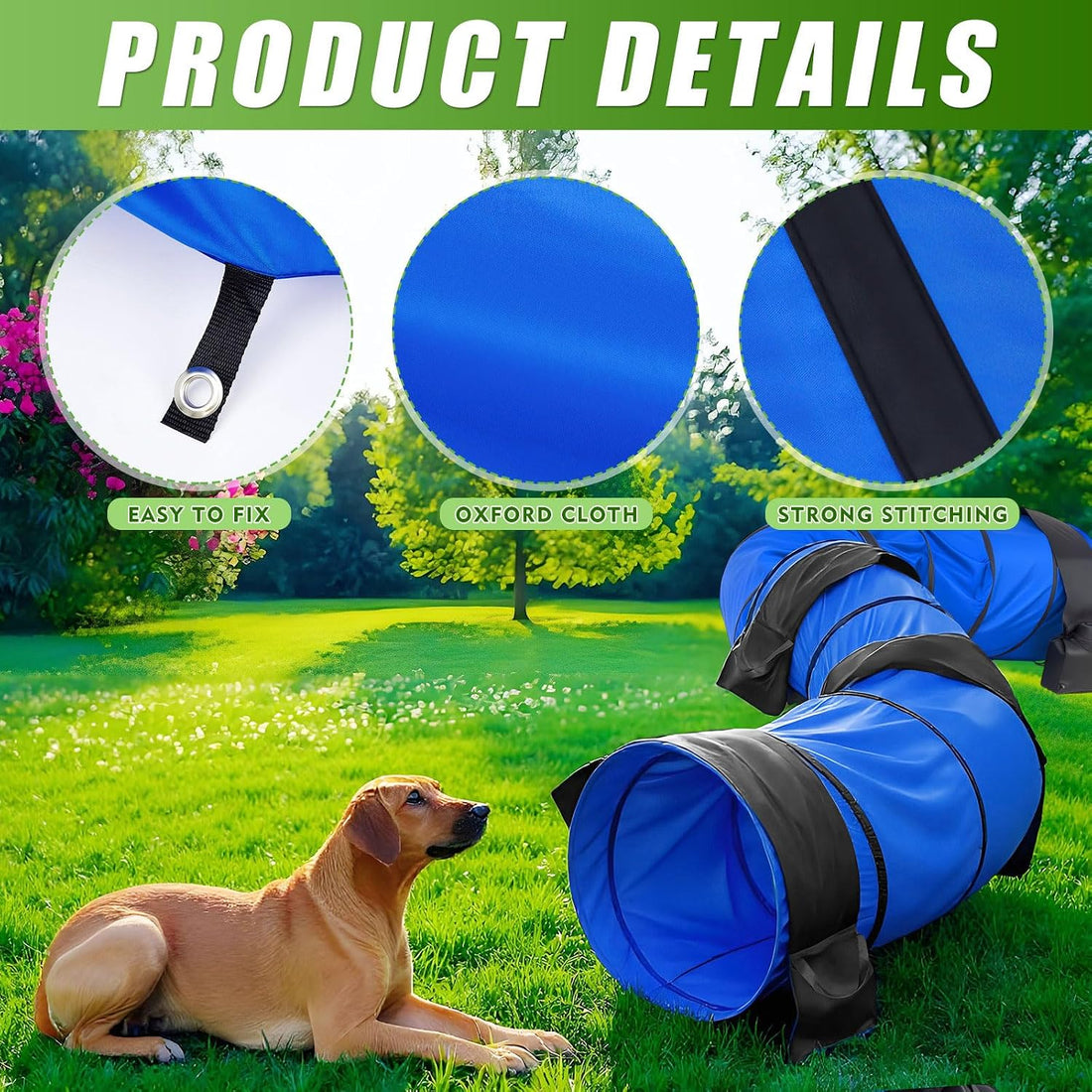 28 in 18 Foot Blue Extra Large Dog Agility Tunnel with Sandbags Dogs