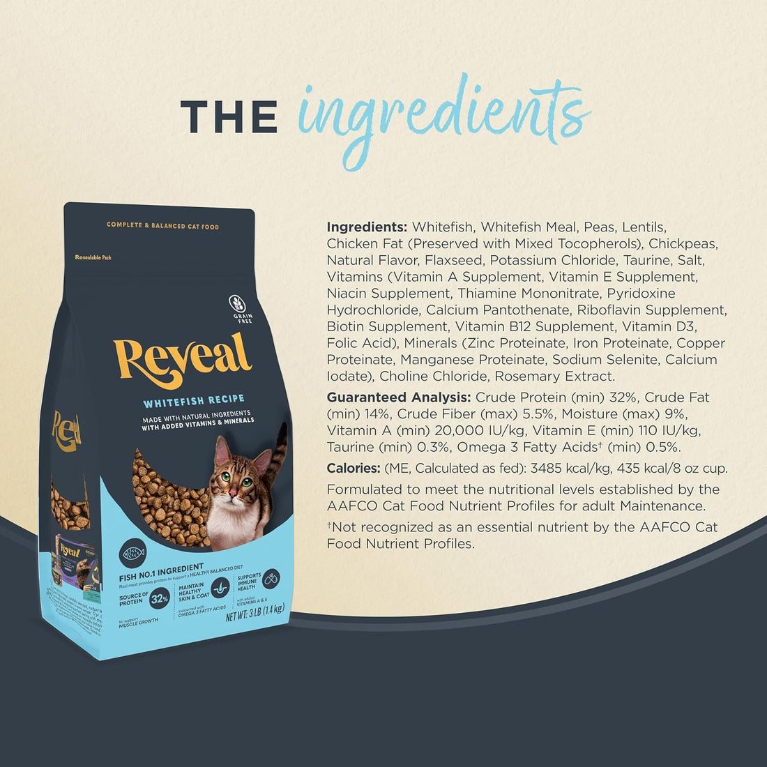 Reveal Whitefish Grain Free Complete Dry Cat Food 3 lb Bag