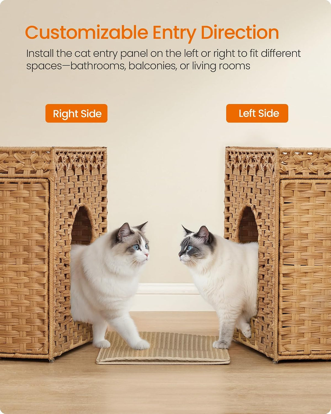 Feandrea Cat Litter Box Enclosure, Handwoven Rattan End Table