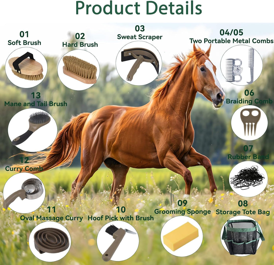 Horse Grooming Kit 13 Piece, Horse Brushes for Grooming Supplies Set