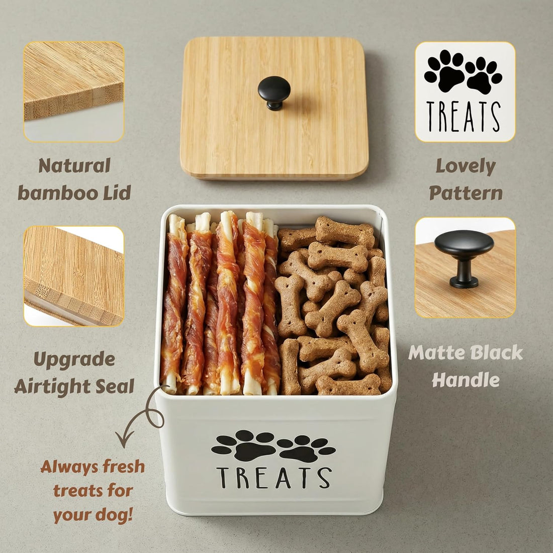 PERFNIQUE Dog Treat Container, Airtight Dog Treat Jar