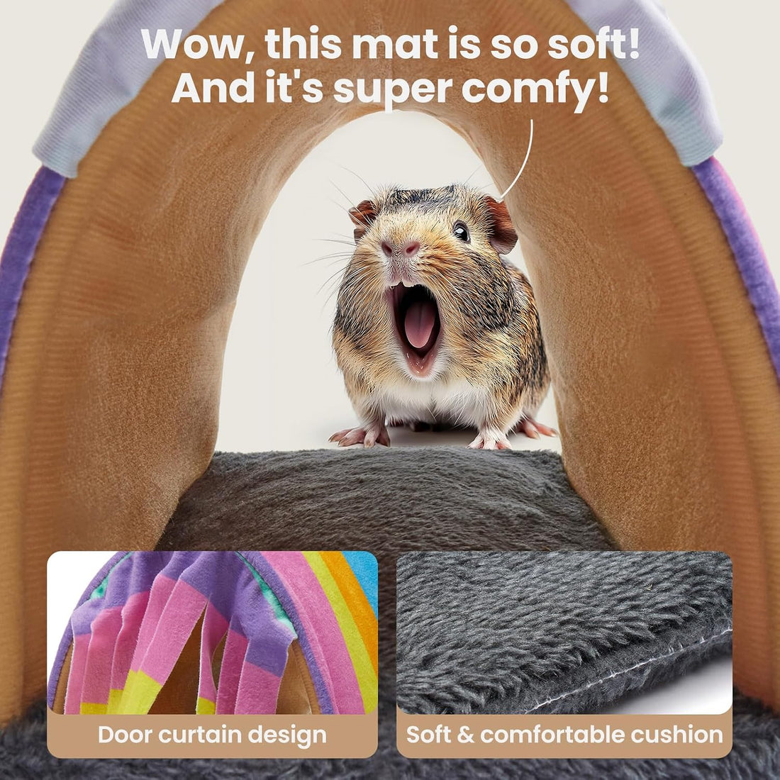Guinea Pig Hideout Soft Large Bed Tunnel with Door Curtain 2 Pack