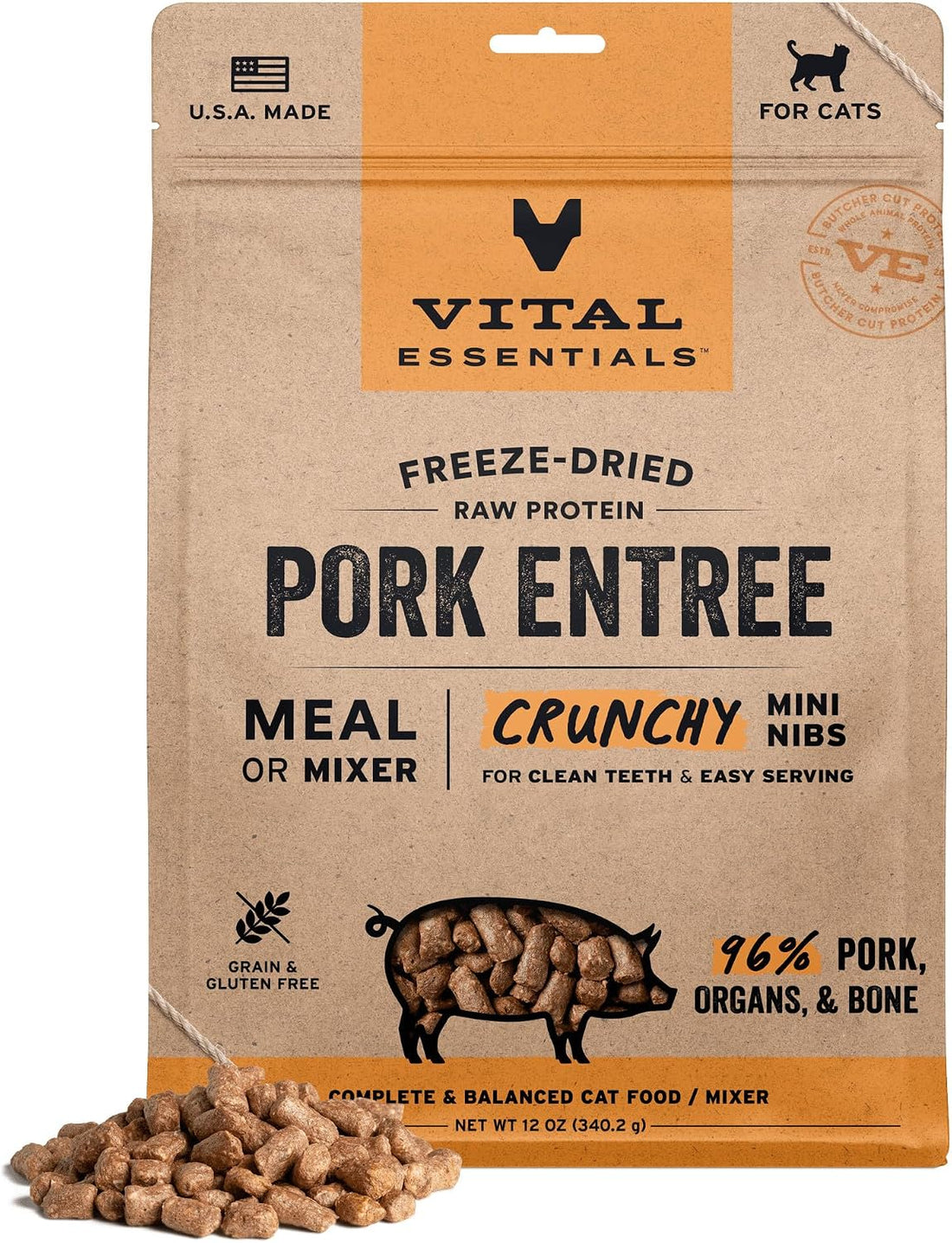 Vital Essentials Freeze Dried Cat Food, Rabbit Crunchy Mini Nibs