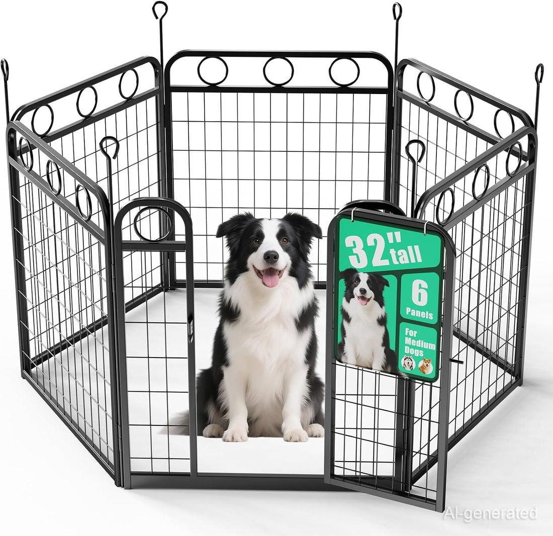 Dog Playpen Indoor Outdoor, 24 Inch 6 Panel Metal Dog Pen with Door
