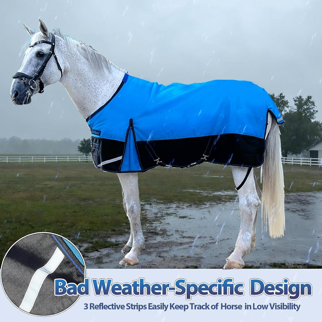 1200D Fall Horse Turnout Sheet (0g No Fill) Horse Blanket,Blue Black