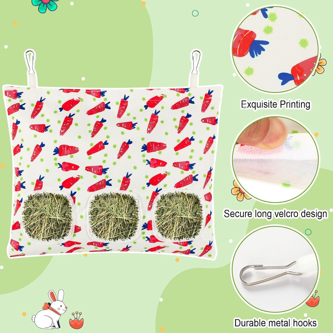 UPINS 2 Pack Guinea Pig Hay Feeder Bag,Bunny Rabbit Cage Bag Hanging