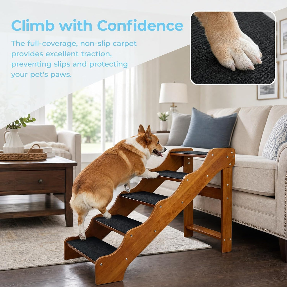 Solid Wood pet Staircase Walnut Paint, Dog Ladder