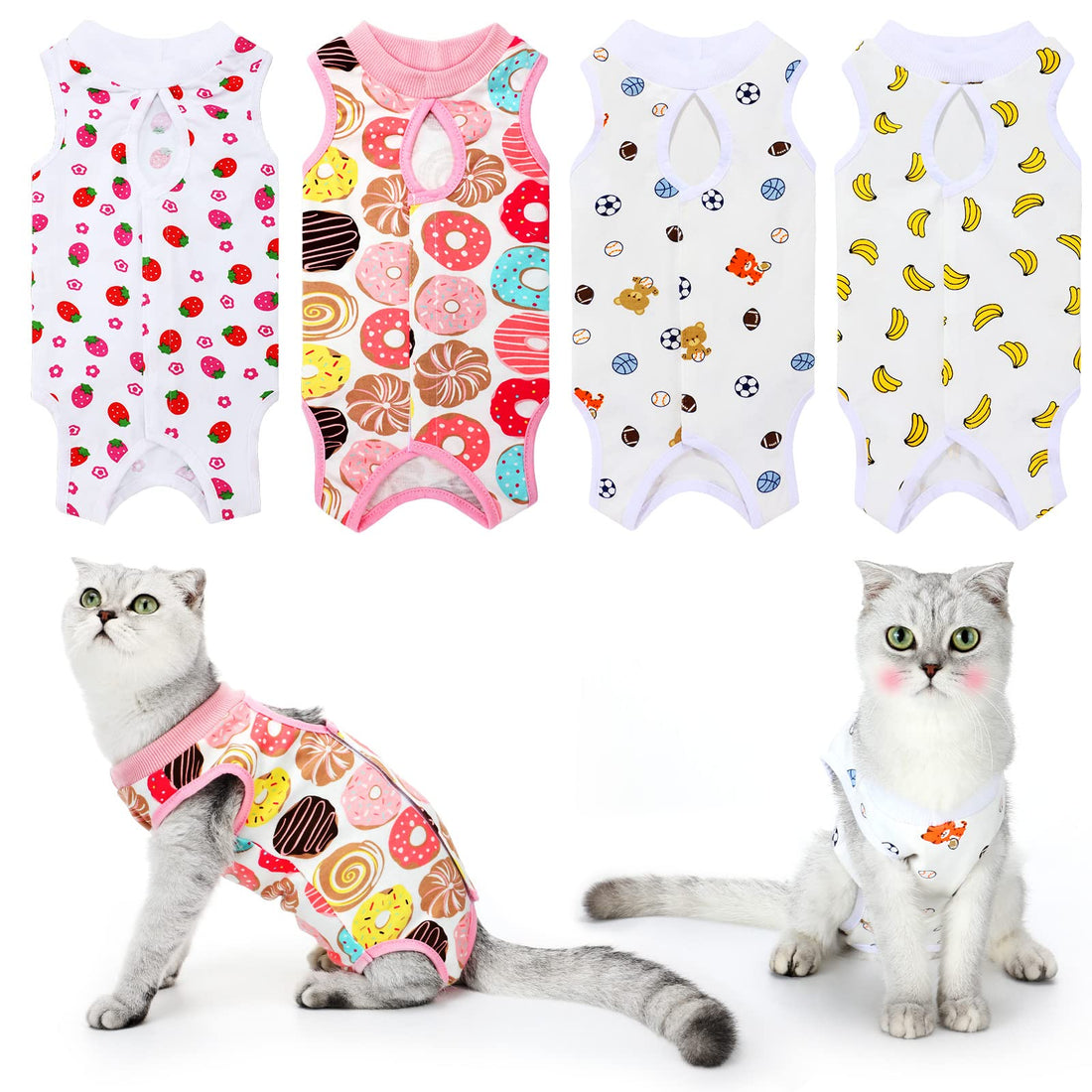 4 Pieces Cat Recovery Suits Body Wraps Breathable Kittens Recovery