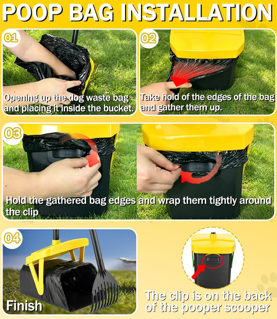 FUSBUNTY Dog Pooper Scooper, Swivel Bin & Rake Set with 100 Bags