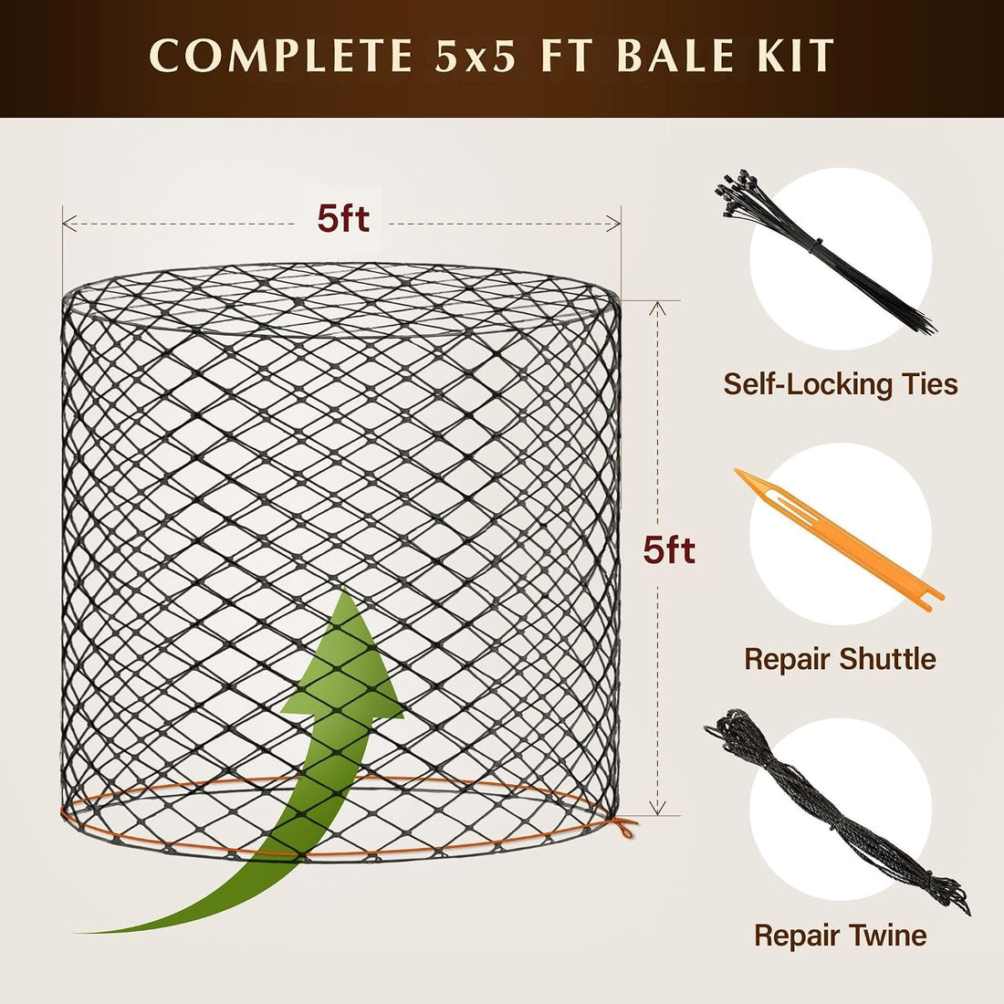6x6 Ft Round Bale Hay Net for Horses