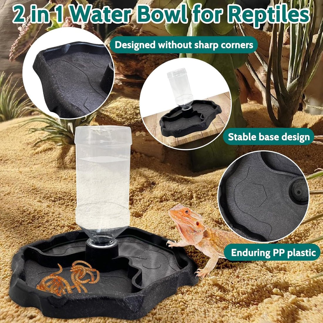 9oz Reptile Water Bottle, Turtle Food and Water Bowl Automatic