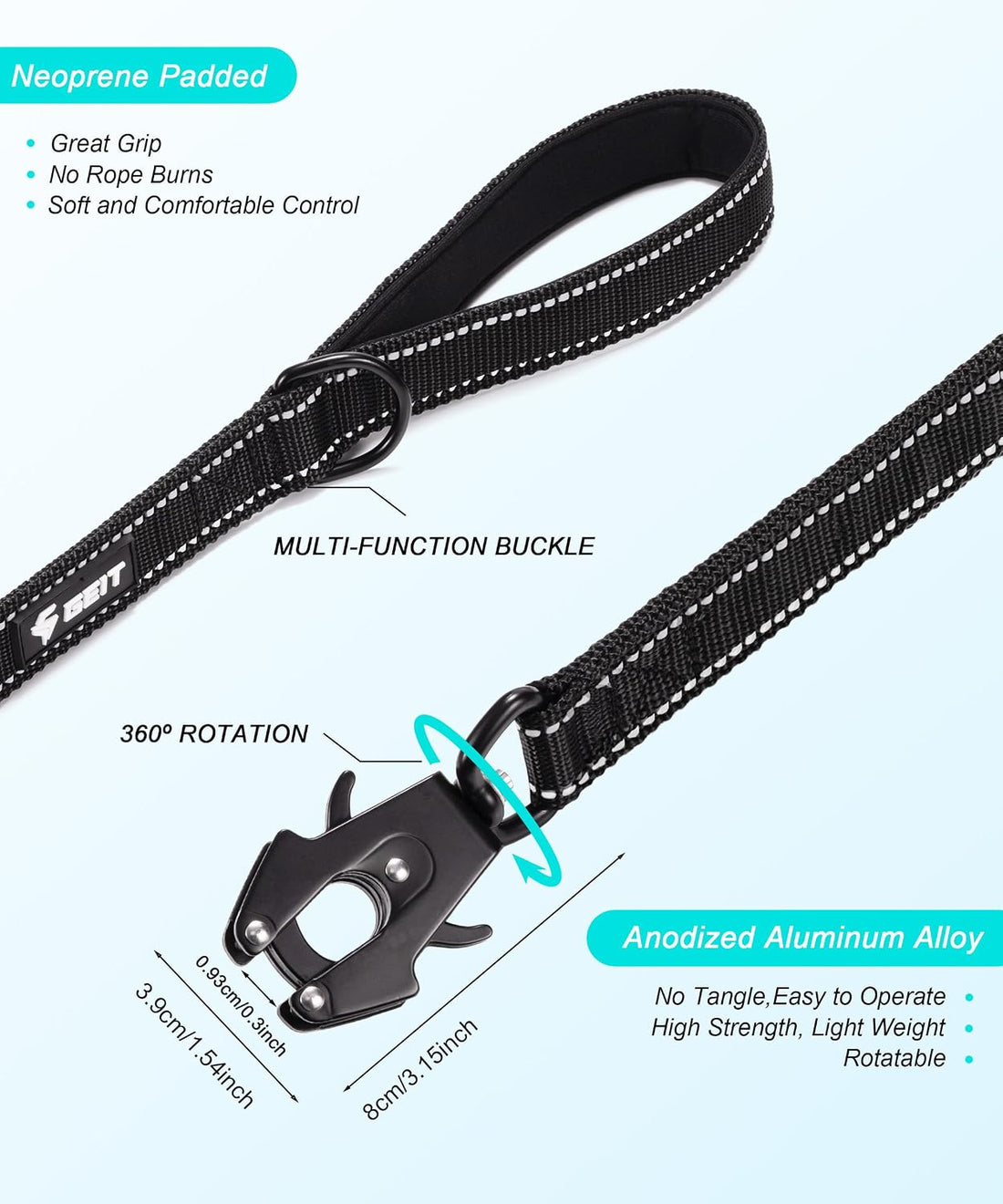 GEIT 4/5/6FT Heavy Duty Dog Leash with 2 Comfortable Padded Handles