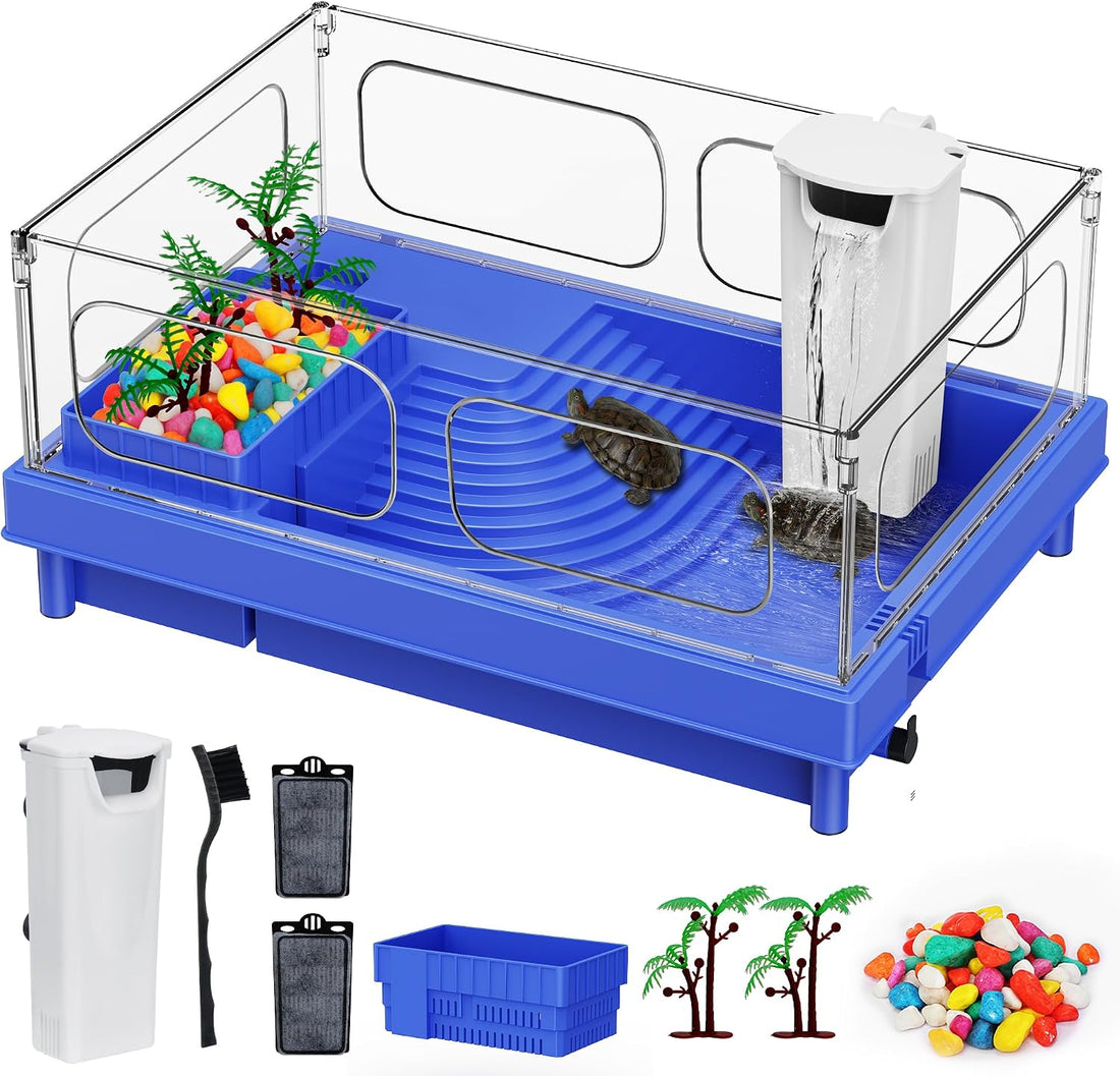 Small Turtle Tank for Baby Turtles with Basking Platform and Bottom