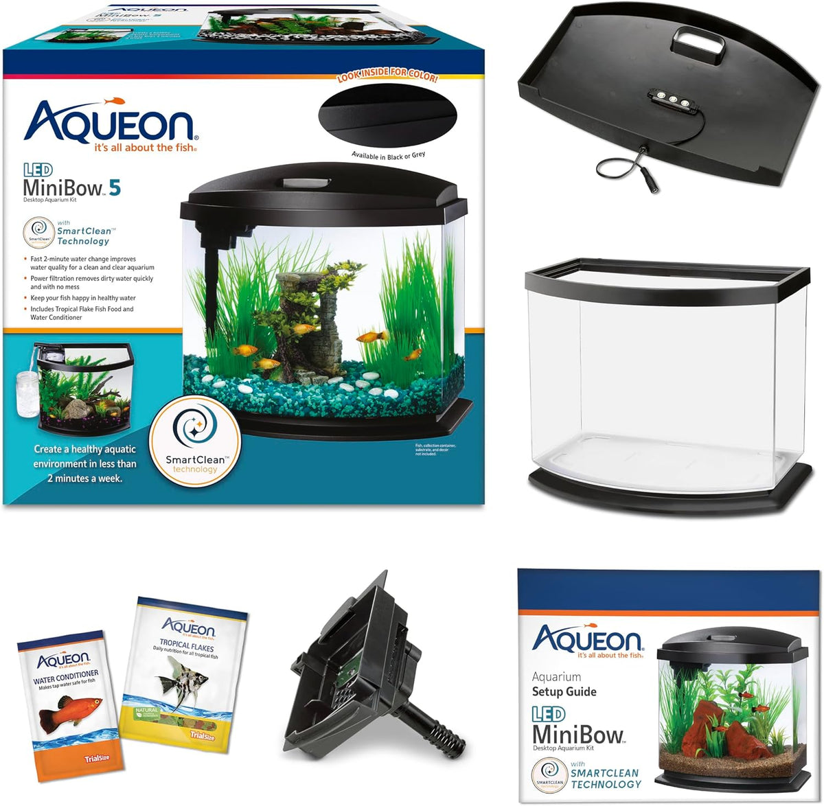 Aqueon LED MiniBow Small Aquarium Fish Tank Kit with SmartClean