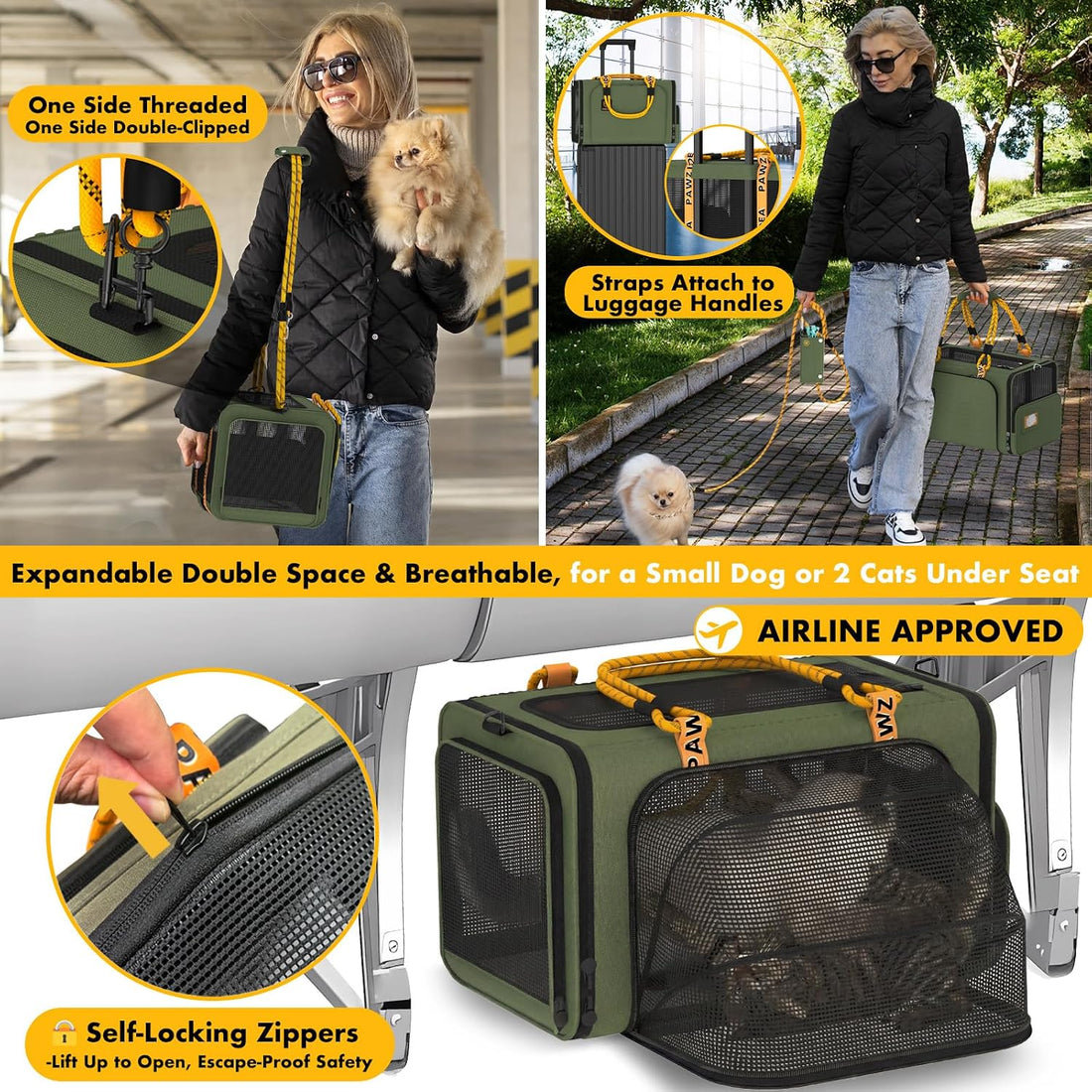 PAWZIDEA Double Pet Stroller with 2 Detachable Carrier for Multiple