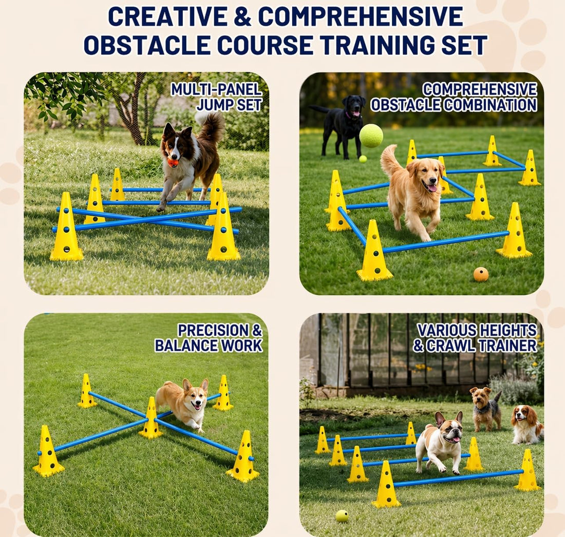 Dog Agility Equipment Set, 6 Adjustable Hurdles with 12 Cones