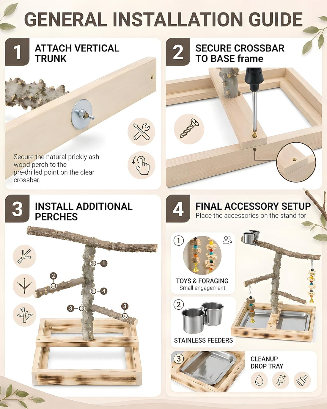 Bird Playground Perch Stand for Parakeets & Conures