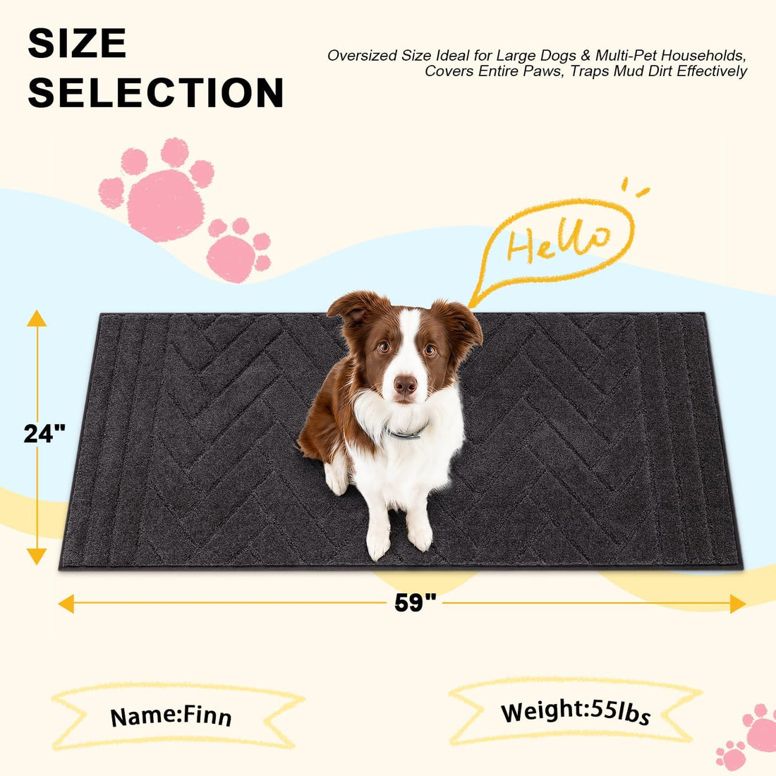 Tindbea Dog Door Mat for Mud Paws, Dirt Trapper Mud Mat, 24"x59"
