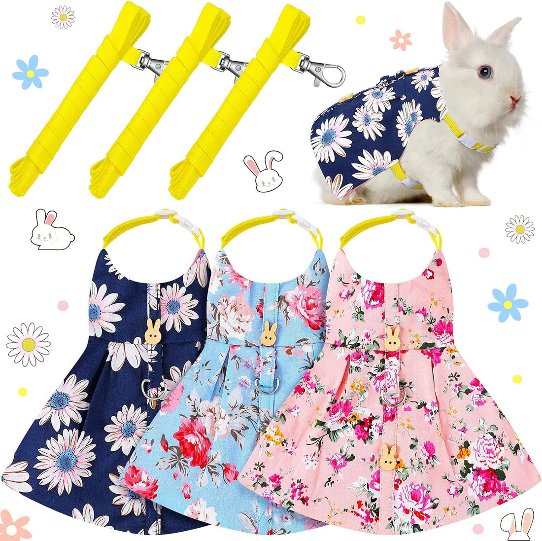 3 Sets Rabbit Bunny Harness and Leash Gift, Cake, Animal, Pineapple
