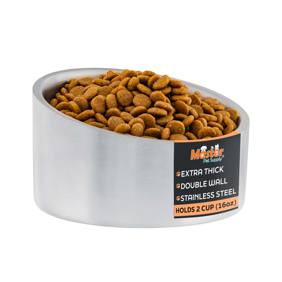 Master Pet Supply Stainless Steel Slanted Dog Cat Food Bowl