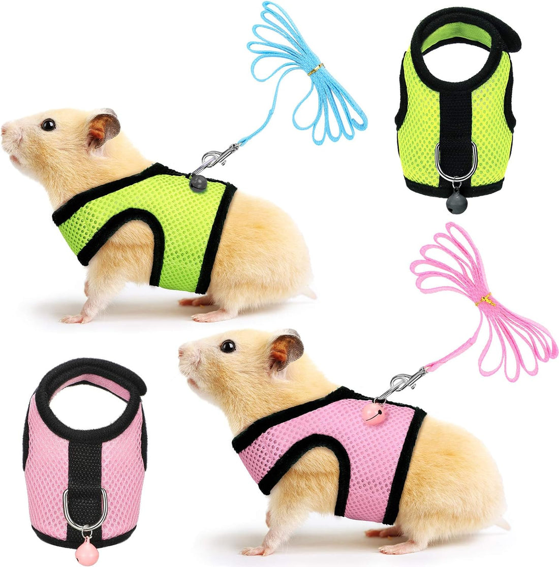 Satinior 2 Sets Guinea Pig Harness and Leash Kit, Green, Pink, S