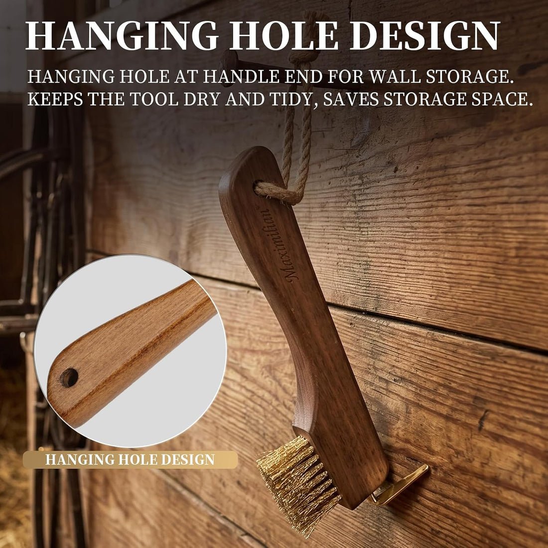 MAXIMILIAN 2-in-1 Solid Wood Horse Hoop Pick with Brush