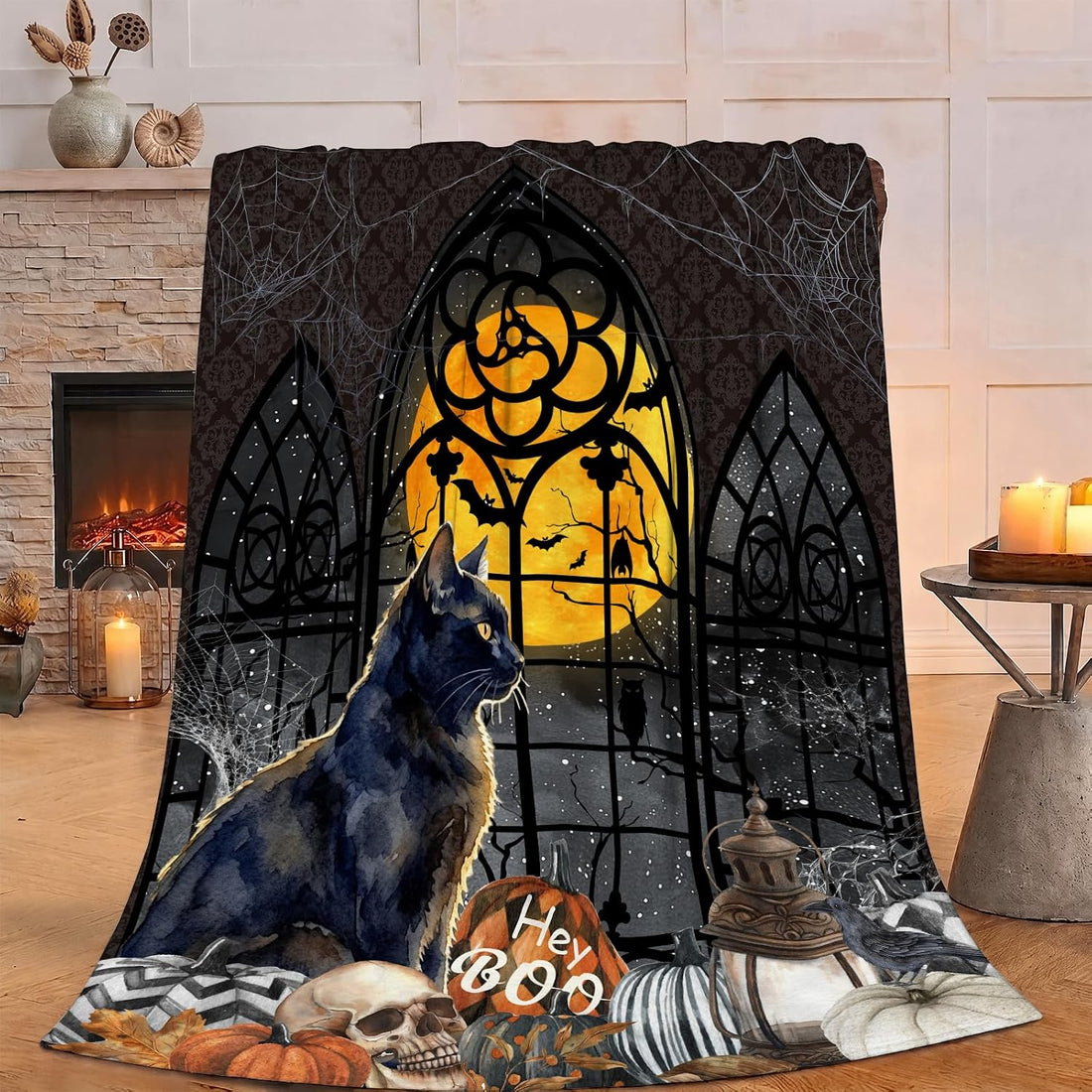 Gothic Blanket Vintage Halloween Black Cat Blankets 30"x 40" for Couch