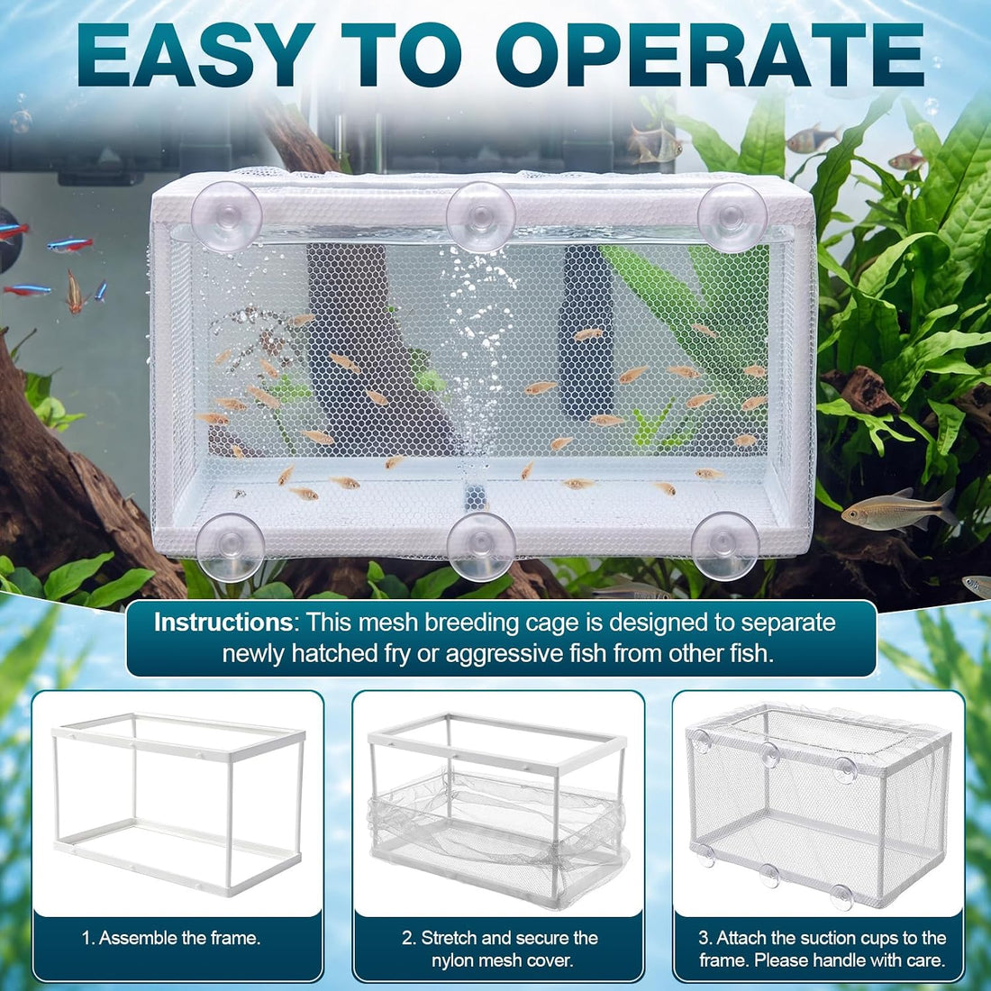 Teyva 3 Set Fish Breeder Box for Aquarium Nylon Mesh Hatchery Fry Net