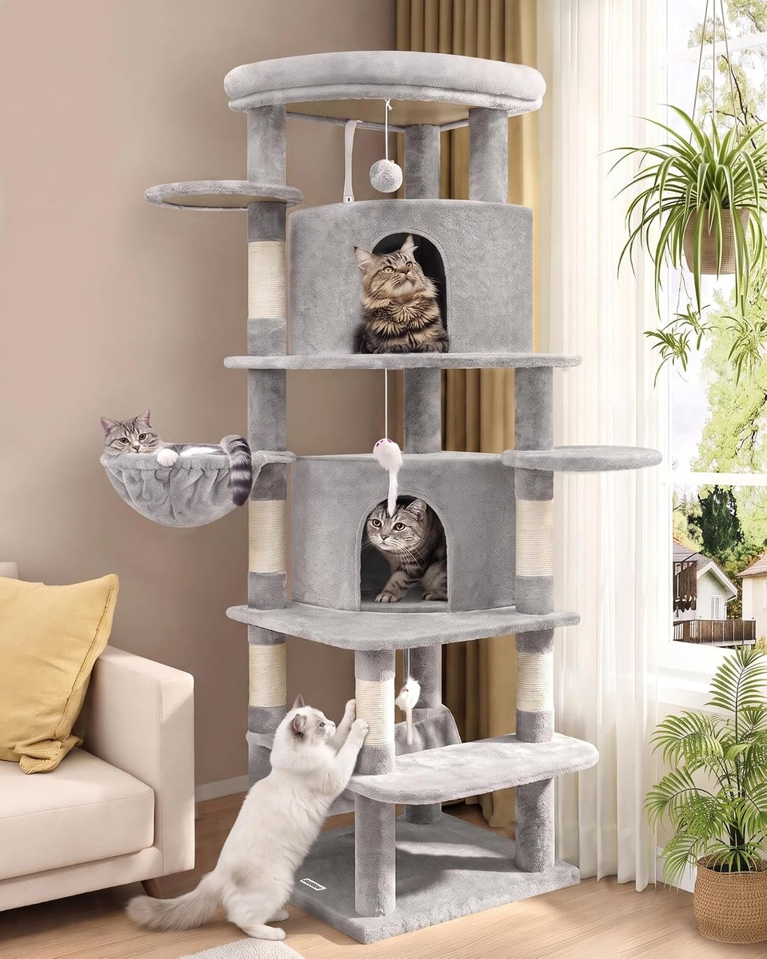 Globlazer 66inch Corner Cat Tree Tower for Indoor Large Cats, C66