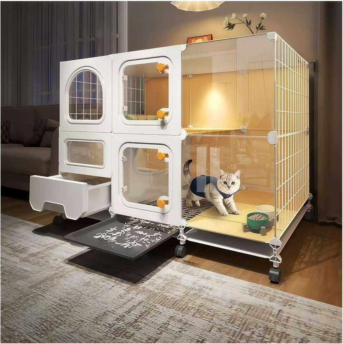Indoor cat cage with Litter Box, Complimentary Cat Bed