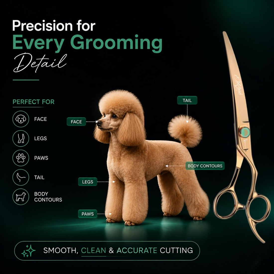 Kenchii Rose Dog Grooming Scissors 7in Curved, Micro-Serrated