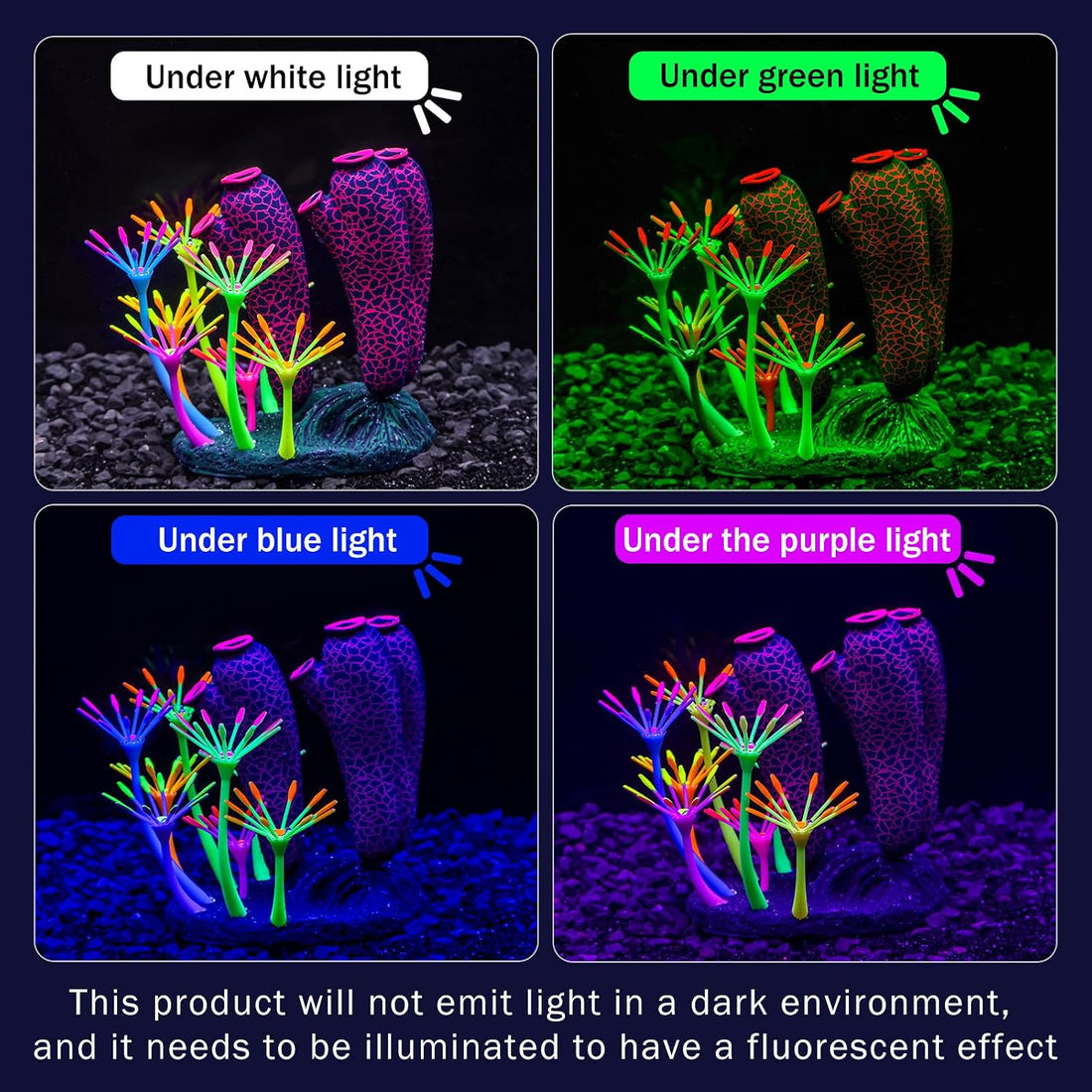 Glow-in-the-Dark Silicone Coral Aquarium Decor Blue