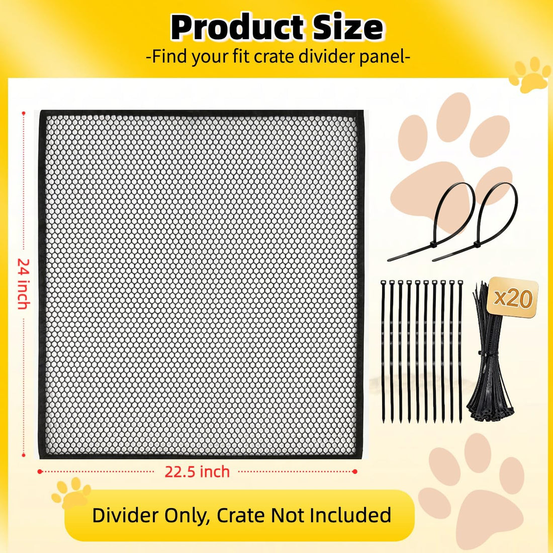 Thick Adjustable Dog Crate Divider for 36" Crate, 24"x22.5"