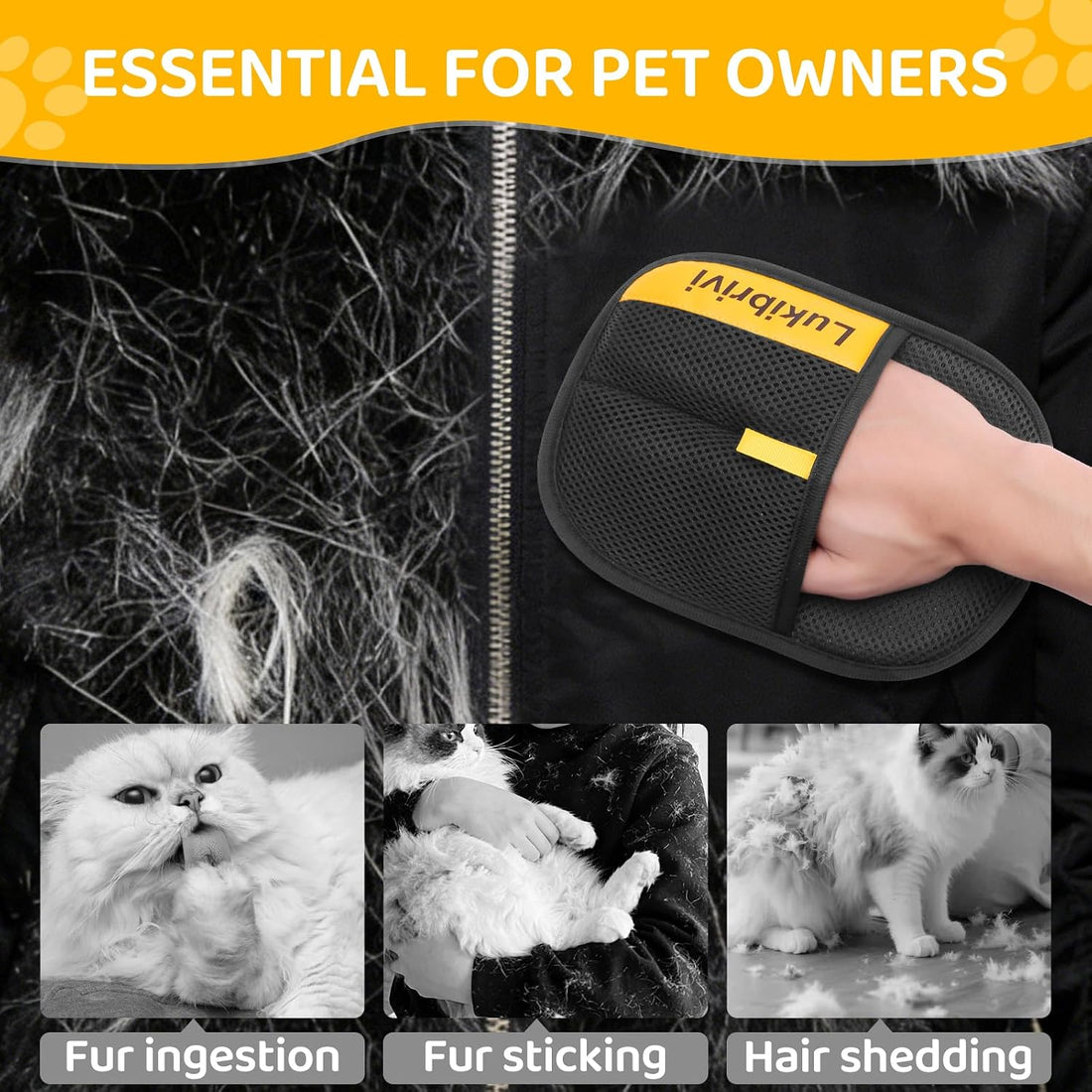 Pet Hair Removal Glove for Dogs & Cats