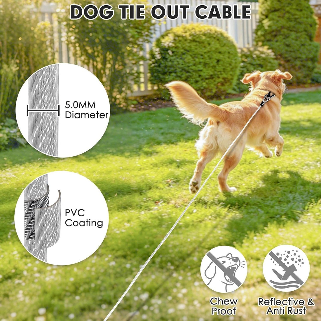 Dog Tie Out Stake for Outside, 20FT Dog Leashes for Large Dogs