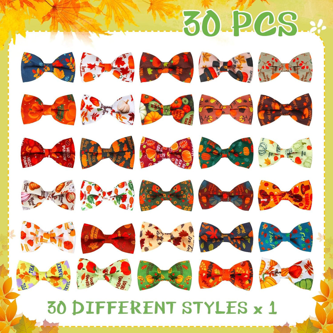 Talltalk 30 Pcs Fall Dog Bow Ties Fall Style, Pet Collar Bows for Cats